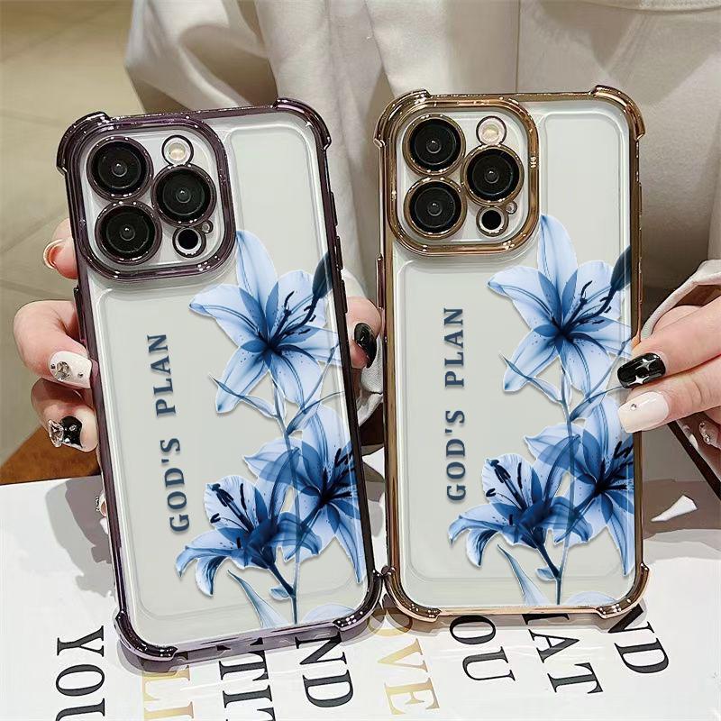 God's Plan Divine Purpose Blue Lily Illustration Phone Case. FourReinforced Corners Effectively Buffer Falling Impact, Wear-Resistant Ink Makes Pattern Not Easy To Fade. Suitable for iPhone 17.16.15.14.13.12.