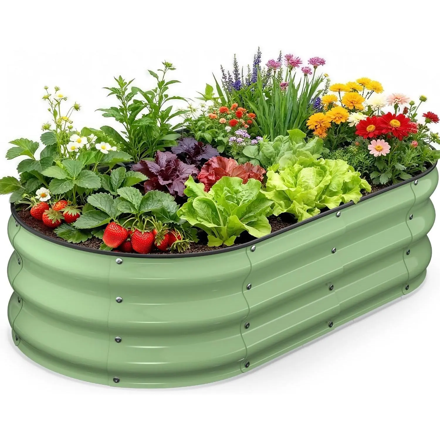 Raised Garden Bed 4x2x1 FT, Galvanized Metal Raised Planter Box, Vegetable Planting Container with Safety Edge Trim, Hardware & Gloves Included, Fruit Green for Backyard Patio Balcony