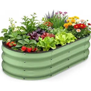 Raised Garden Bed 4x2x1 FT, Galvanized Metal Raised Planter Box, Vegetable Planting Container with Safety Edge Trim, Hardware & Gloves Included, Fruit Green for Backyard Patio Balcony