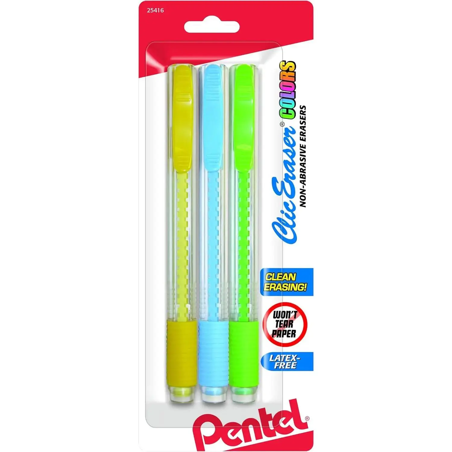 Clic Graphite Erasers, 3-Pack Assorted Sizes, Office Stationery Correction Tool with Clean Erasing Capability