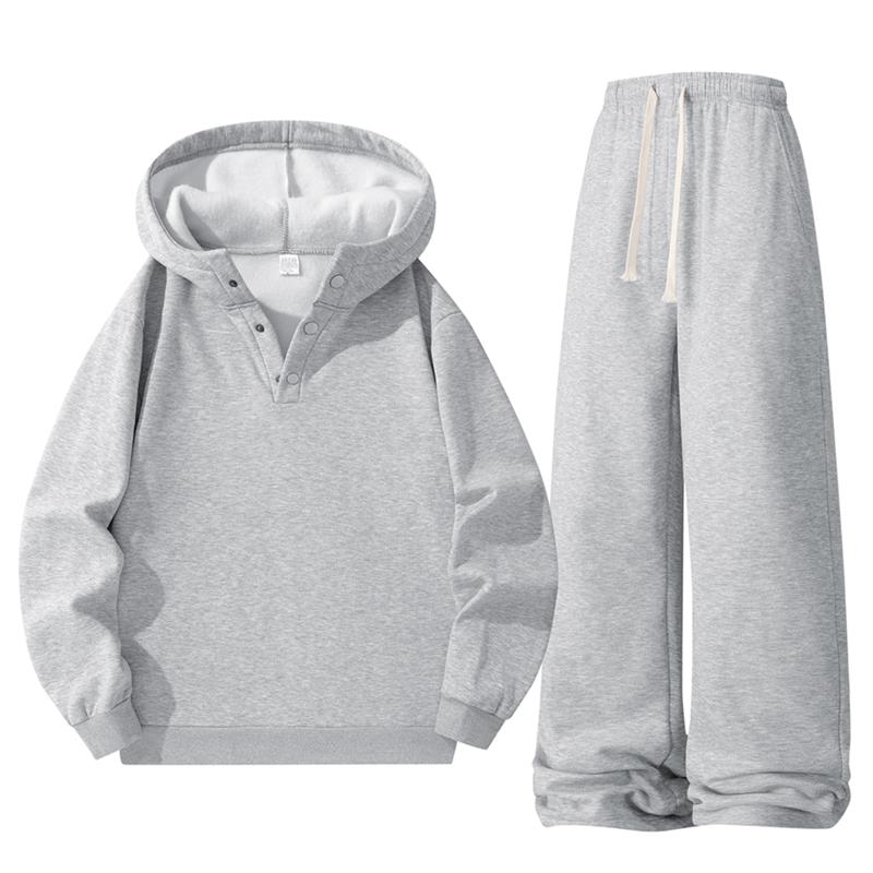 Unisex Fleece-Lined Hoodie & Sweatpants Set Thick Warm Tracksuit in Navy Gray and Black Colors