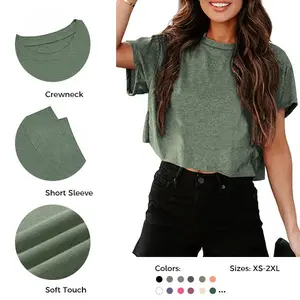 UNCLECAT Women's Cropped T Shirts Trendy Short Sleeve Crew Neck Crop Tops Solid Basic Tee