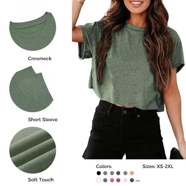 UNCLECAT Lady's Short-Sleeve Round Neck Cropped T-Shirt - Chic Classic Solid Basic Women's Crop Top for Evening Wear, Do Not Bleach, Shortsleeve, Casual, Tshirt, Chic Aesthetic, Crop Tops For Women