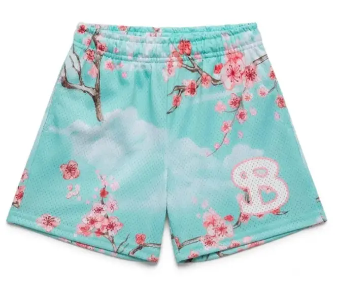 CHERRY BLOSSOM SPRING SKY SHORTS, Basketball Shorts for Dad and Son, Youth CHERRY BLOSSOM SPRING SKY SHORTS, Men's Mesh Basketball Shorts, mesh fabric for ultimate breathability, comfort, and unrestricted mobility. Menswear Athletic Pockets Polyester