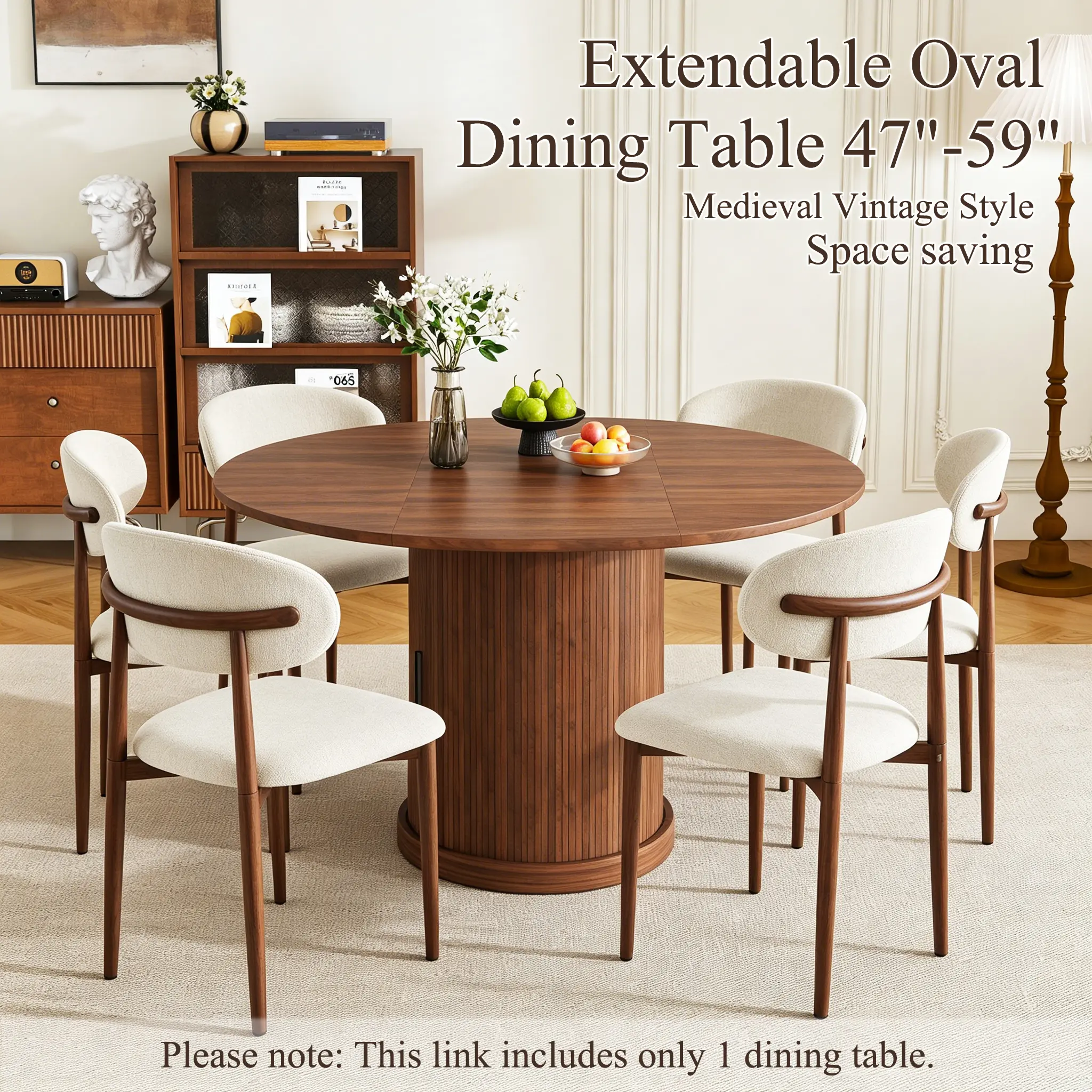 Extendable Oval Dining Table 47"-59" with 2-Tier Storage, Space Saving Expandable Kitchen Table for Small Apartment Dining Room, Walnut Brown mesa para comedor dinner wood