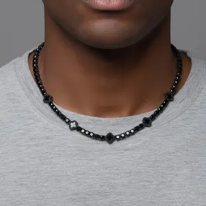 HELLOICE Iced Out Black Four Leaf Clover Tennis Chain 18k Gold Plated 5A CZ Chain