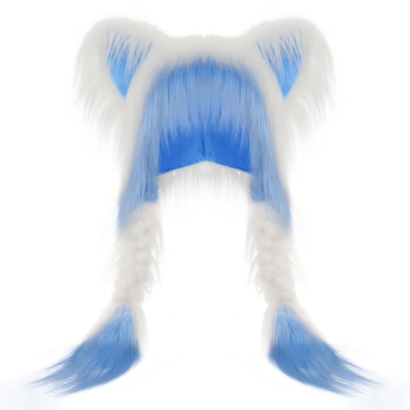 Main Character Energy Faux Fur Animal Ear Hat with Braids Y2K Aesthetic Plush Beanie Kawaii Cosplay Accessory Trendy Gift Idea for Her Christmas Birthday Valentine's Day Anniversary Spring Winter Fall Streetwear Festival Essential Coquette Core Vibes