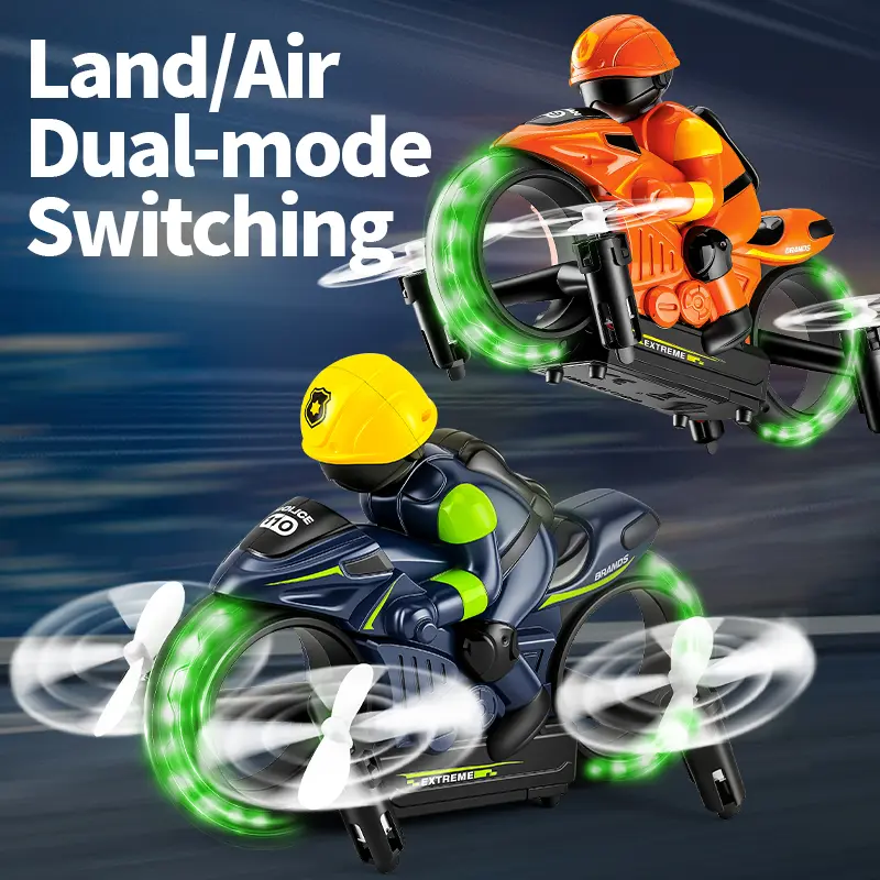 2-in-1 RC Flying Motorcycle Drone - 360° Stunts, LED Lights, 2 Batteries, Land/Air Dual Mode, Easy for Kids & Beginners,Toys & Hobbies Electric Remote Control Motorcycle