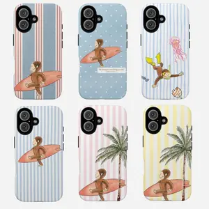 Surfing Monkey Tough Phone Case, curious georgee phone cover, Cute Cartoon Beach Protective cover for ip and ss, cartoon, gift for fans for kids