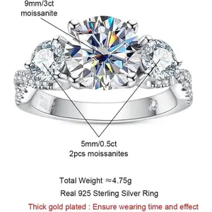 1PACK S925 Silver 4ct Round GRA Moissanite D-VVS1 Engagement Anniversary Wedding Promise Ring prom ring,Hypoallergenic summervibes
