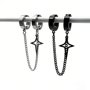 Heavy-Duty Hip Hop Chain Earring for Men, Non-Piercing Stainless Steel Ear Jewelry, Bold Statement Style for Winter Outfits, Everyday and Party Wear