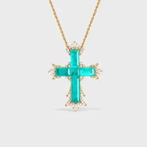 Paraiba Cross Jewelry Set Sliver or 24K Gold Plated Timeless Elegant Jewelry - booneealus