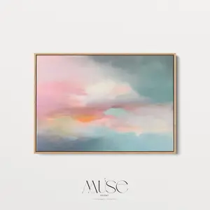 Pink Teal Abstract Poster | Above Bed Soft Sky Wall Art | Room Serene Decor