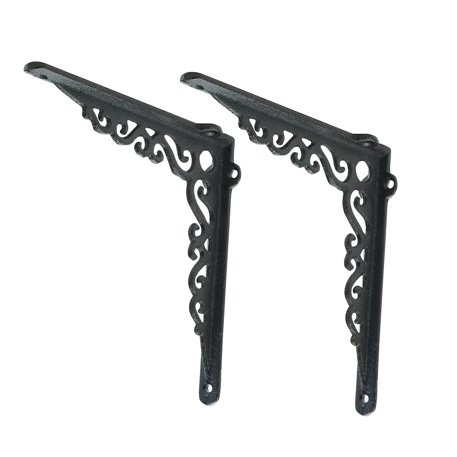 Sungmor Cast Iron Heavy Duty Shelf Brackets - Rustproof Sturdy 90° Right Angle Wall Hanging Supoort Board Hangers - 2PC Black & 18.5CM/7.3Inch - Elegant & Decorative Corner Brace Joint Angle Bracket