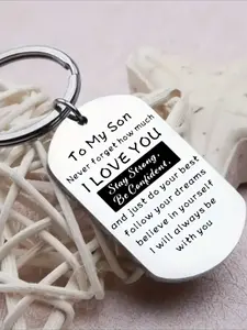 Laser-engraved stainless steel keychain, Stylish keychain (for a son), a gift from mom with inspirational words, the poem "To My Son", souvenir for birthdays, back-to-school, and inspirational gift for boys, teenagers