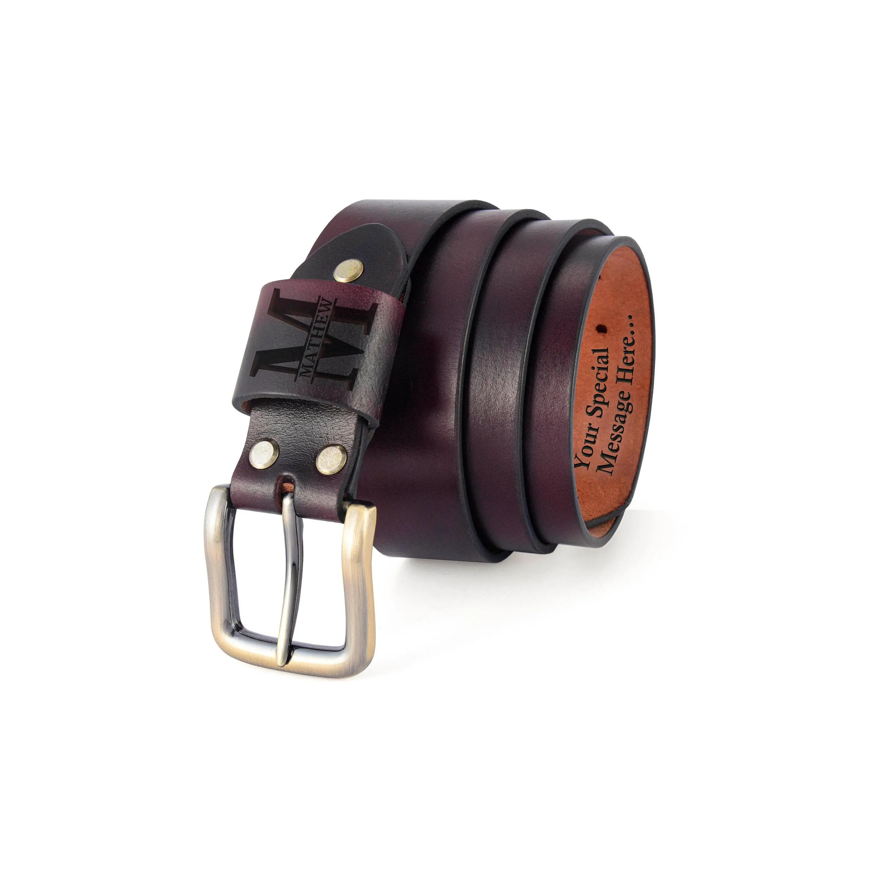 Custom Handmade Leather Belt Antique Dark Maroon - Grooms Men Gift - Personalized Valentines Gift - Gift for Boyfriend -Free Personalization