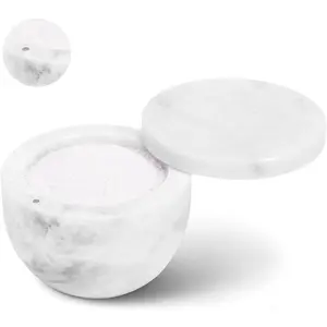 White Marble Salt Cellar with Swivel Lid 4 Inch Salt & Spice Keeper for Countertop, Ideal for Sea Salt, Spices and Herbs
