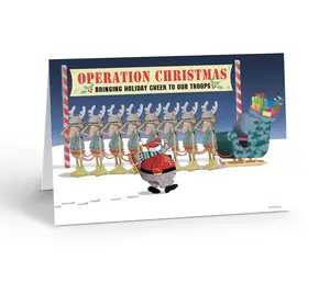 Stonehouse Collection Military Christmas Cards, 12 Pack with Envelopes, A6 6.25" x 4.5", Santa and Reindeer in Camo Sleigh, Tribute to Troops