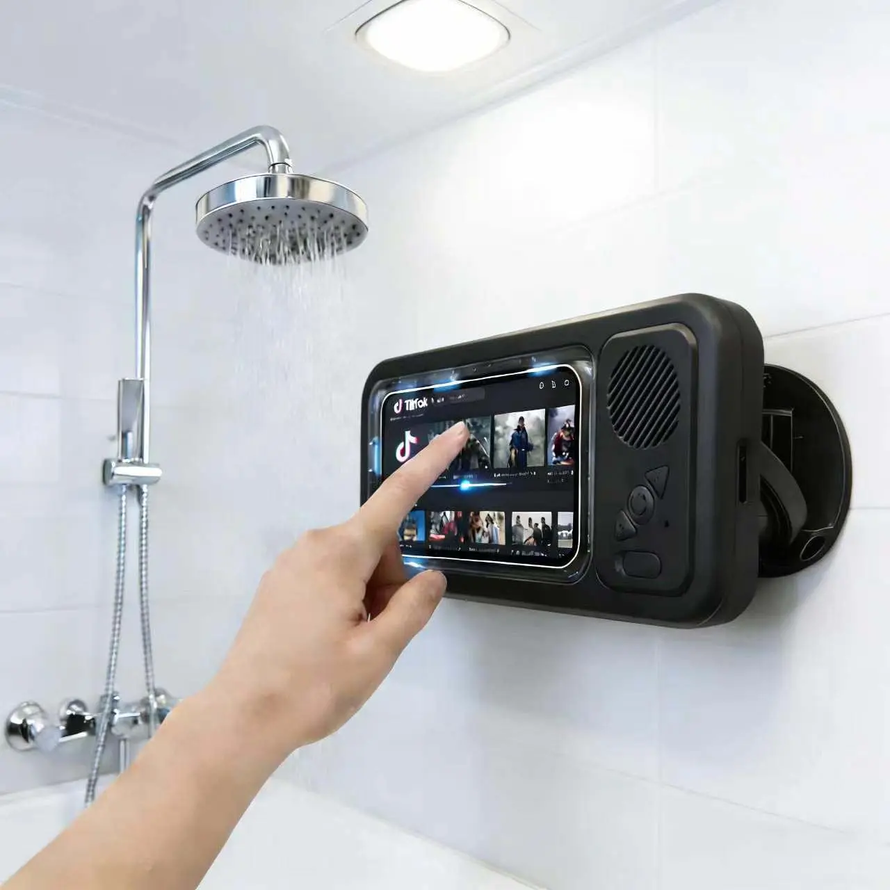 Bluetooth Shower Phone Speaker Holder Subwoofer - 360° Rotating, Anti-Fog Touchscreen Audio Accessory, Grip Stand for Watch Videos, Listen music & Calls in Shower, Bathroom Summervibes bluetooth speakers
