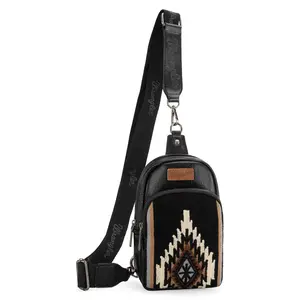 Wrangler Aztec Sling Bag for Women Western Knitted Crossbody Purse and Chest Bag With Adjustable Strap