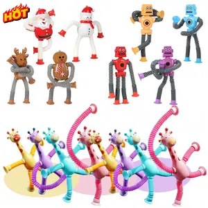 4Pcs Bendabl Giraffe Pop Tube Sensory Toys Telescopic Suction Cup Toy Telescopic Pop Tubes Fidget Tubes Sensory Toys Basket Stocking Stuffer for Girls Boys Stretchy Giraffe Party Favors