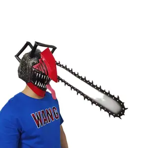 Chainsaw Man Latex Mask - Scary Cosplay Headgear, Comfortable Lightweight Face Covering Accessory with Tongue, Halloween Horror Decoration Prop