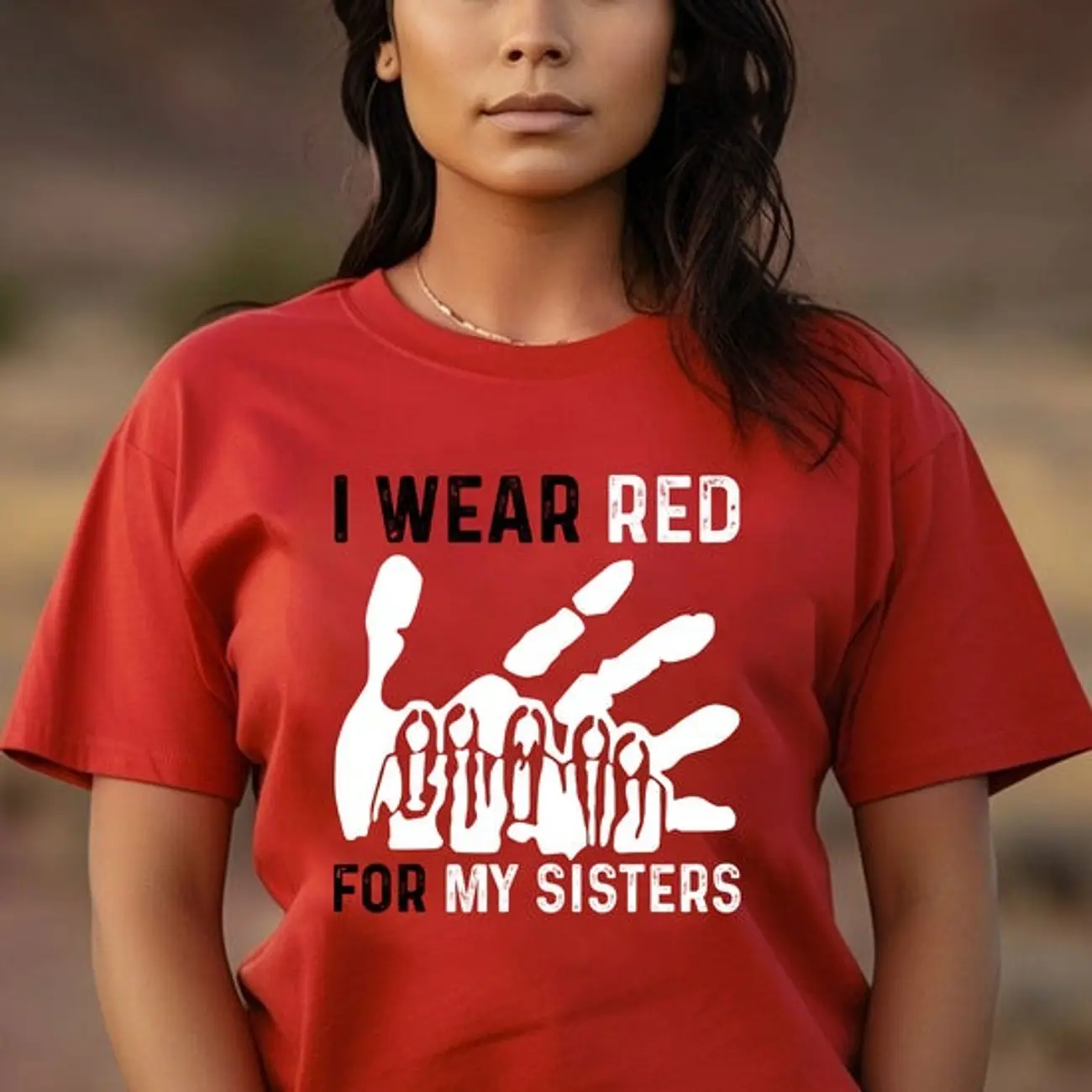 MMIW I Wear Red For My Sister Red Hand Unisex Native American Women's Clothing: Authentic Tribal Style, Heritage Apparel, & Indigenous Pride Fabric Top