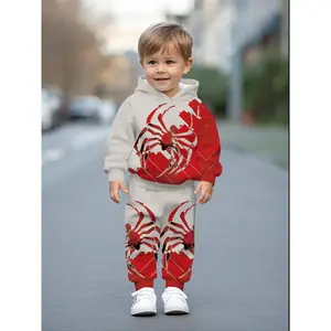 Hooded Sweatshirt Set for Baby Boys with Spider Print, Perfect for Comfortable Outdoor Sports And Leisure, for Outdoor