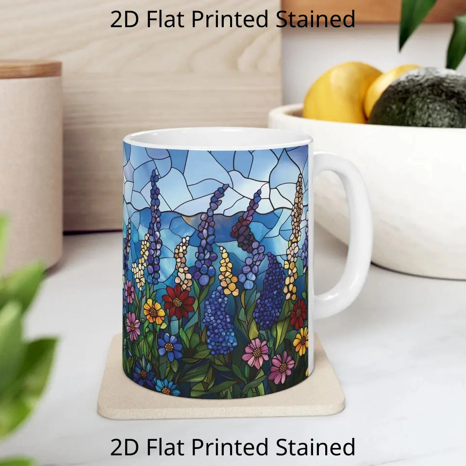 Stained Glass Mug - Wildflower Mug - 11oz Ceramic Coffee Mug with Floral Art