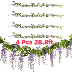4Pack Purple Artificial Wisteria Garland Flowers | Faux Wisteria Vine Fabric Hanging Flower for Home Garden Outdoor Ceremony Wedding Arch Floral Decor, Perfect for Spring & Summer Decor (28.8ft) - Home Improvement.