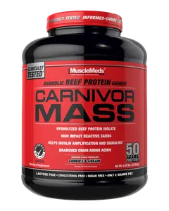 MuscleMeds Carnivor Mass Cookies & Cream 6lbs Beef Protein Isolate Shake 50 Grams Protein 125 Grams Carbs 0 Fat 0 Sugar Lactose Free