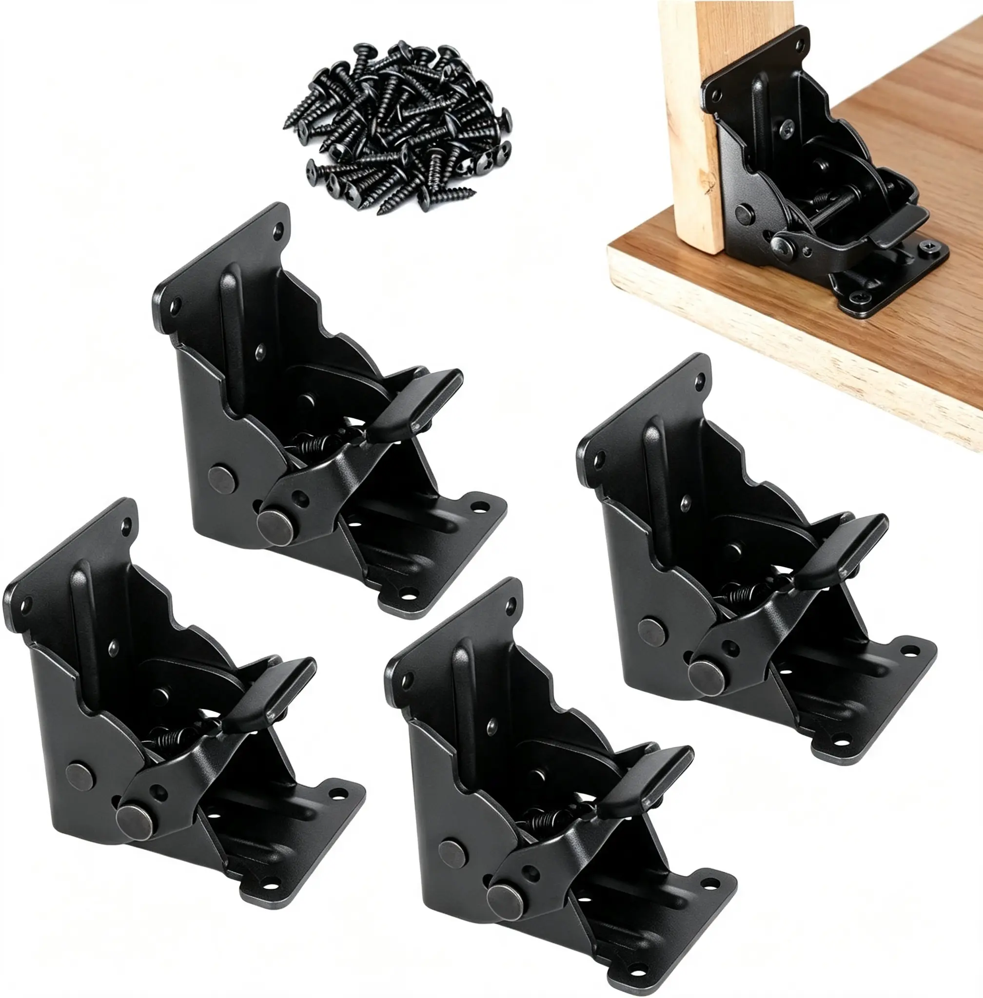 4 Pack Locking Hinge for Folding Table Brackets, Heavy Duty Folding Brackets 90 Degree Self Locking Folding Hinge for Table Legs Furniture