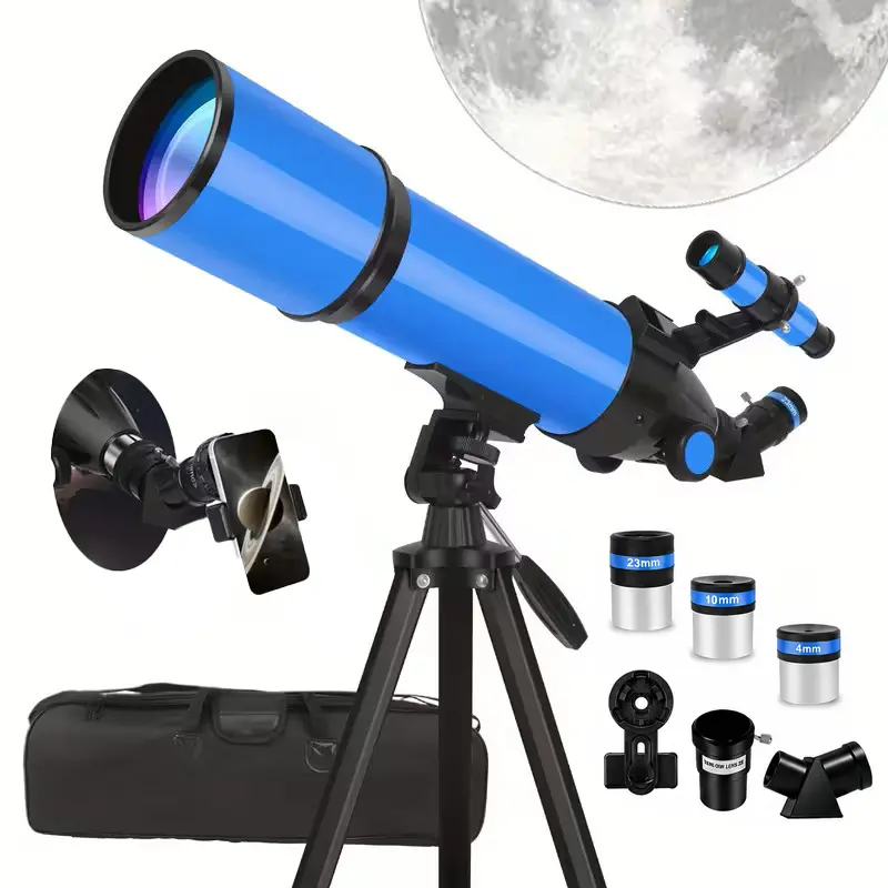 80mm Aperture 600mm Refractor Astronomy Telescope for Beginners, Adjustable Aluminum AZ Tripod, Phone Adapter, Portable Bag for Moon Viewing, Stargazing, Hiking/Light Outdoor Use
