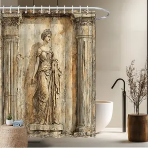 1pc Classical Sculpture Theme Bath Curtain-2D Flat Pillar Background Female Sculpture Stone Style Printed Shower Curtain Art Home Decoration Bathroom Decoration 70.8x70.8 Inches