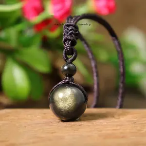 Natural Gold Sheen Obsidian 16mm Round Ball Crystal Pendant Amulet Protection Lucky Men Women Necklaces Gift