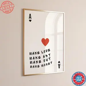 Trendy Ace of Hearts Wall Art, Make Love Make Art Poster Retro Trendy Aesthetic Black Playing Card Posterable Preppy
