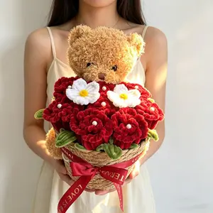 Graduation Season Gift Bouquet, Teddy Bear Twisty Stick Flower Arrangement, Rose Birthday Gift, Valentine's Day Present, Mother's Day Gift, Party Gifts