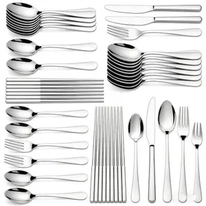 60 Piece Heavy Duty Rust-Proof Mirror Polished Stainless Steel Flatware Silverware Set 60 Piece Heavy Duty Rust-Proof Mirror Polished Stainless Steel Flatware Silverware Set