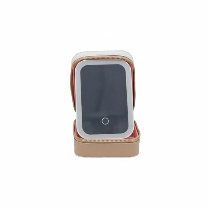 Peanuts Snoopy Travel Organizer with LED Mirror Faux Leather Case for Beauty Essentials & Jewelry USB-C Rechargeable with Tri-tone Lighting