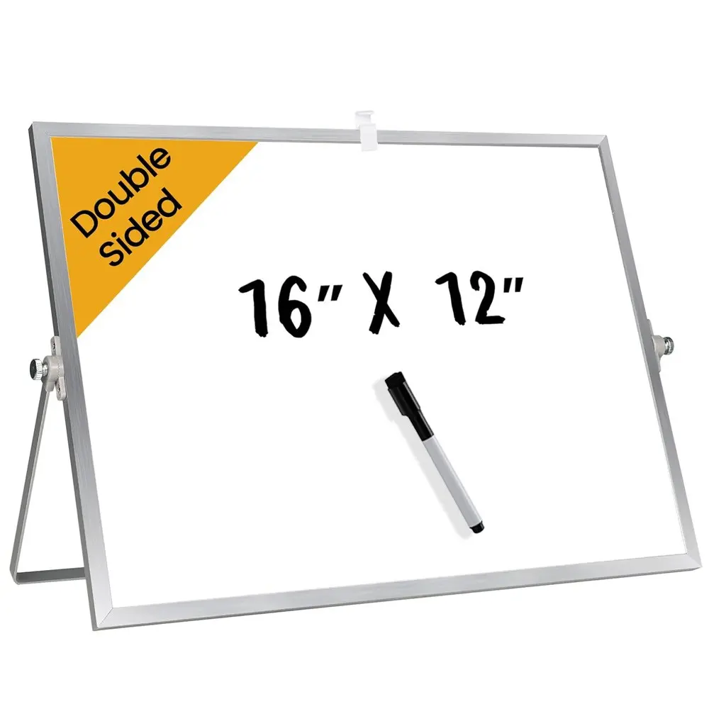 Desktop Whiteboard with Stand, 16" x 12" Double-Sided Dry Erase Board with Stand, Portable Stand White Board for Office, Home, School, Learning Tool