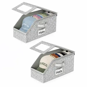 Stackable Hat Storage Boxes for Baseball Caps, Holds Up to 24 Hats,Foldable Hat Holder with Lid, Clear Window Hat Storage Box for Closet(2 Pack)