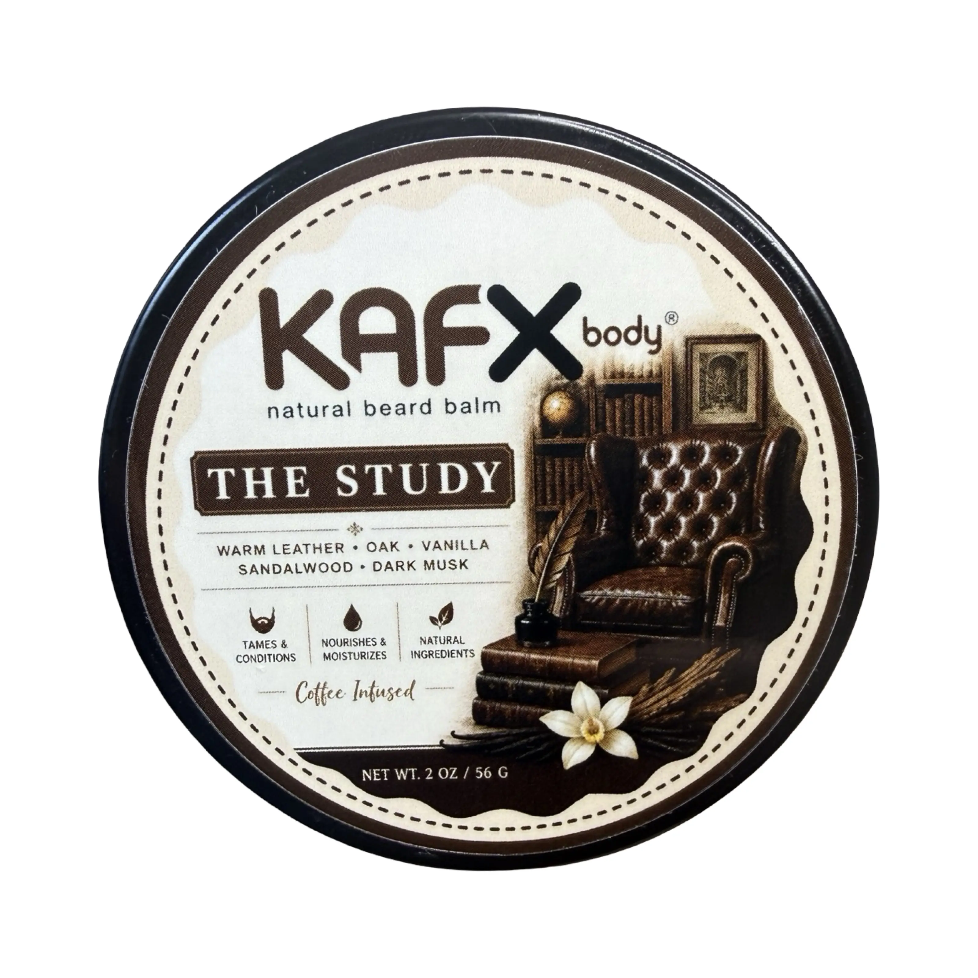 KAFX Body The Study Coffee Infused Beard Balm Softens Beard and Hydrates Skin Provides Hold Coconut Cocoa