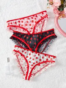 Women's Lace Thongs Set of 3, Sweet Sexy Cute Seamless Comfort Smooth Low-Waist Fit Print Panties, Party Wear, Home Use, Everyday, Valentine's Day Essential