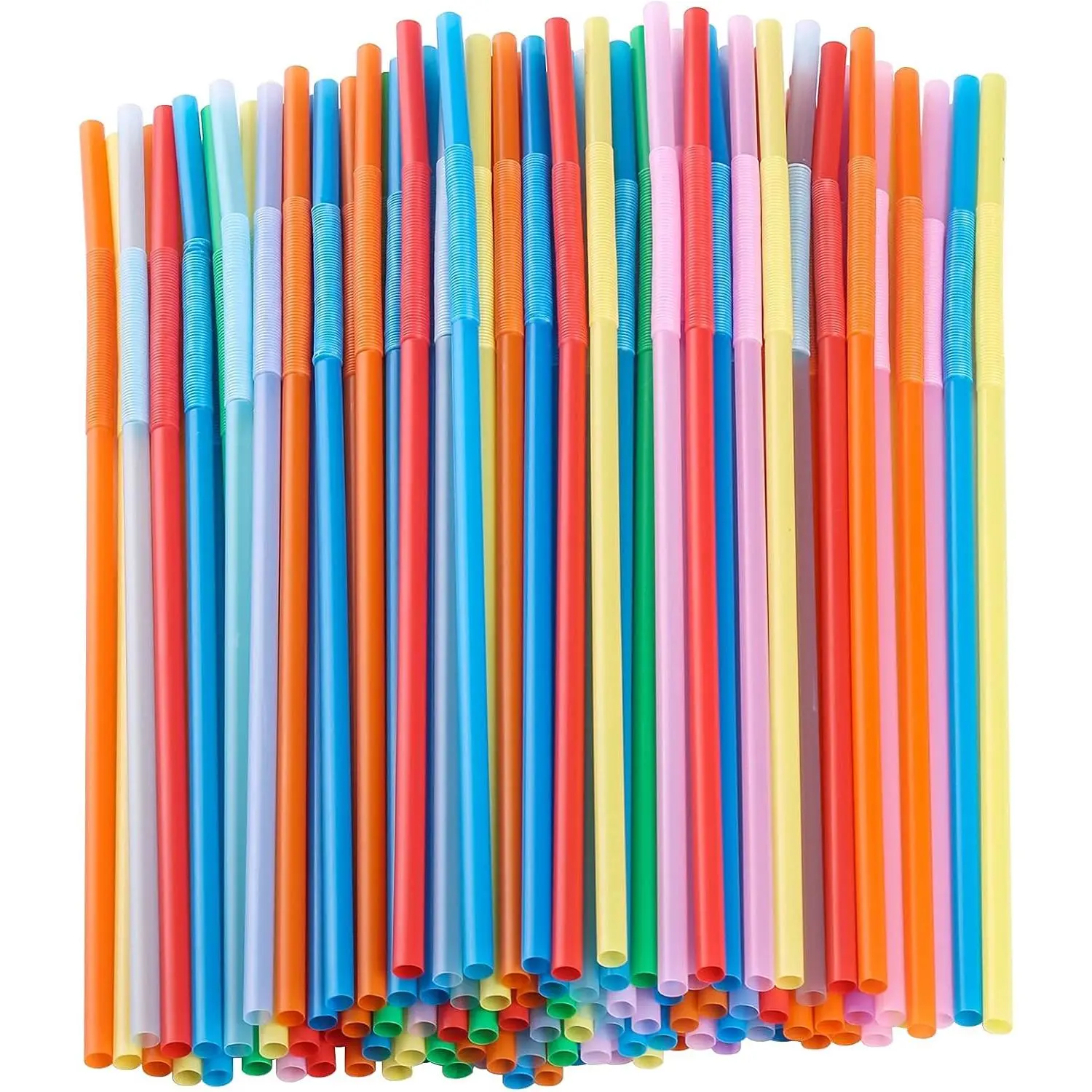 200 count Disposable Drinking Straws, 12.8inch Extra Long Colorful Long Flexible Bendy Straws (0.23'' diameter)