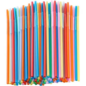 200 count Disposable Drinking Straws, 12.8inch Extra Long Colorful Long Flexible Bendy Straws (0.23'' diameter)