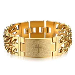 1pc Wide Cuban Chain Cross Bracelet with Scripture Inscriptions, Hip Hop Style, Religious Beliefs, Handmade durable accessory evry jewel woman