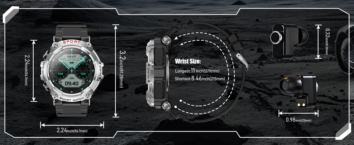 Smart Watch with Built-in Earbuds, 2 in 1 Wireless Call Smartwatch with Notification, 1.52" IPS Touch Screen, IP67 Waterproof, Music Player, Multi Sport Modes, Activity Recorder, Long Battery Life Smart Watch for Men Compatible with Android iOS