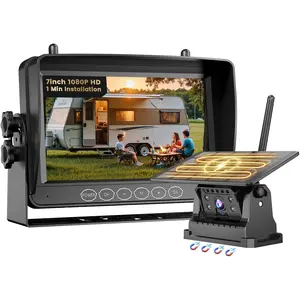 Magnetic Solar Wireless Backup Camera 7'' Monitor HD 1080P No Wiring Rechargeable Camera for RV Truck Trailer, No Delay, 150° Rearview Camera, IR Night Vision, Auto-Sleep, IP69 Waterproof