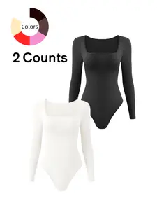 Women's Long Sleeve Seamless High Compression Shapewear Bodysuit, Tummy Control Thong Style, All Season Casual Wear, Moderate Fabric Thickness Womenswear