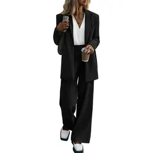 Women Suits 2 Piece Set Business Casual Dressy Oversized Blazer Jacket and Wide Leg Dress Pantsuits Formal Outfits